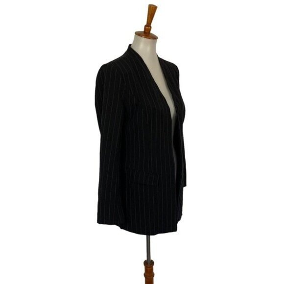 Halogen XS Black Pinstripe Open Front Longline Blazer Jacket Workwear Chic - Picture 3 of 6
